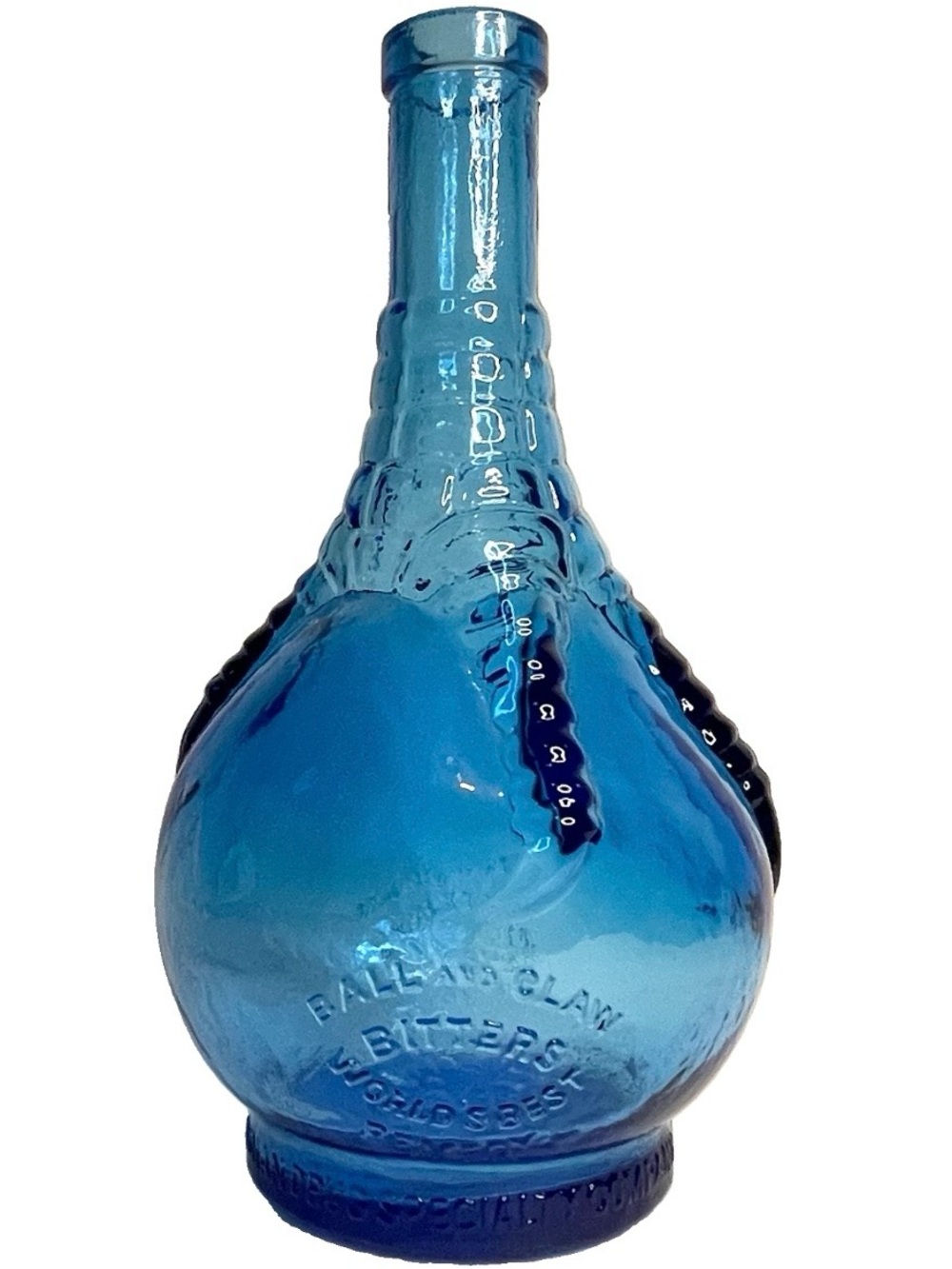 VTG Wheaton Ball And Claw Bitters Blue Glass Bottle Apothecary Decanter Large 9”